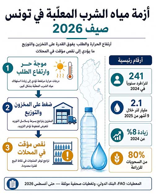 أزمة المياه المعلّبة في تونس: عندما يصطدم الطلب المتصاعد بسلسلة إمداد هشّة