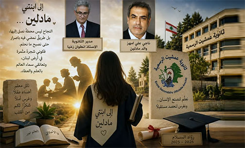 إلى ابنتي مادلين... وإلى ثانوية عمشيت الرسمية ومديرها الأستاذ أنطوان زخيا